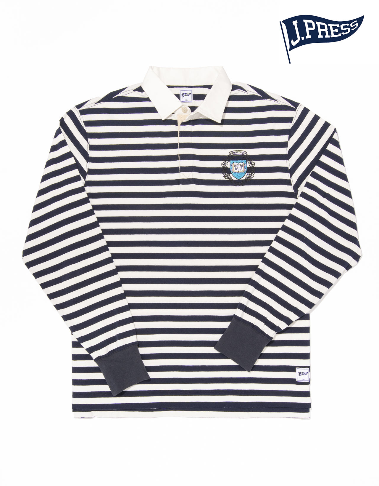 YALE STRIPE RUGBY SHIRT - WHITE/NAVY