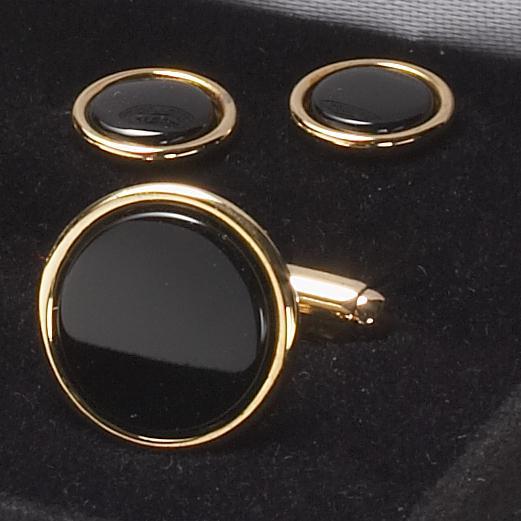 Cufflink And Stud Set Onyx Gold