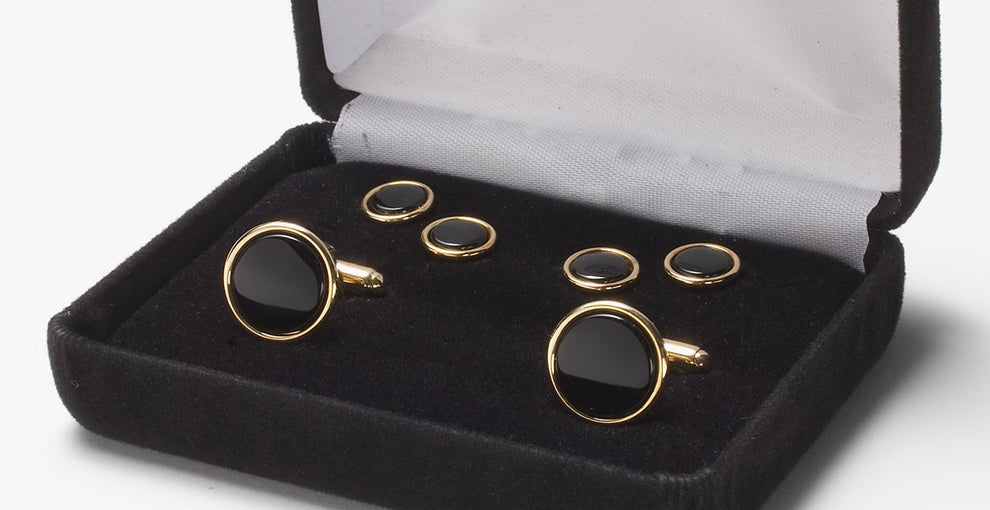 Cufflink And Stud Set Onyx Gold