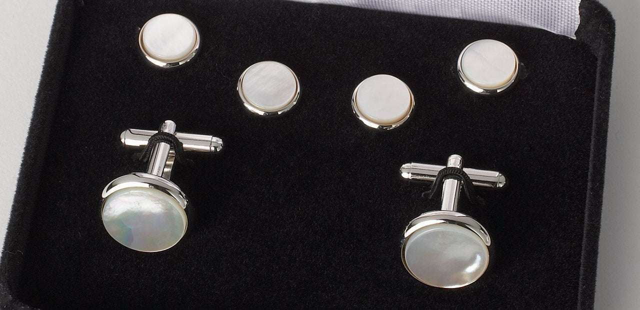Cufflink And Stud Set Mother Of Pearl Silver