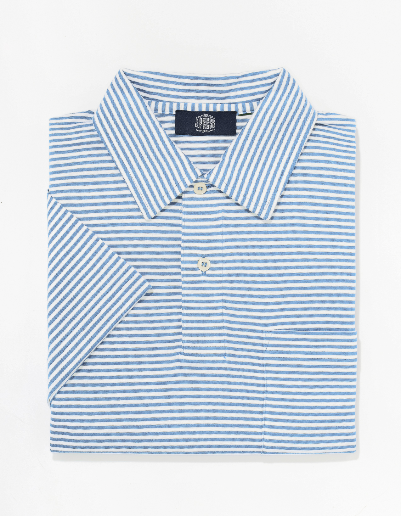 SHORT SLEEVE STRIPE POLO - BLUE AND WHITE