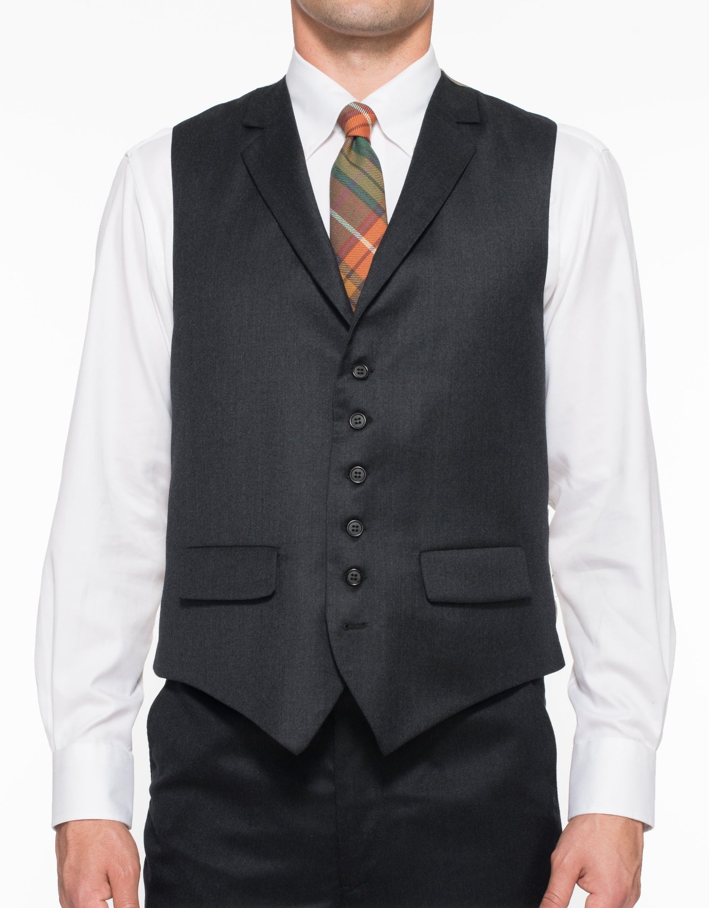 WOOL 6 BUTTON CLASSIC VEST - CHARCOAL